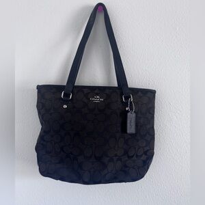 Coach Black Signature Canvas Tote Shoulder Bag.